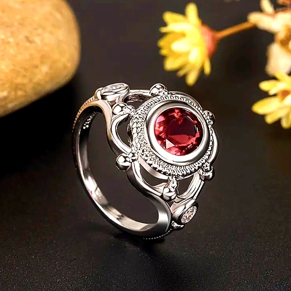 Oval Fuchsia & Clear CZs Framed Ring